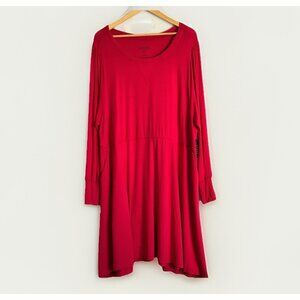 Torrid Women’s 3X Super Soft Long Puff Sleeve Skater Dress Red Pocket Minimalist